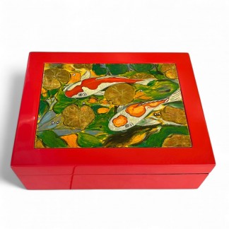 Rectangular lacquer box with fish pattern 20*25*H8cm